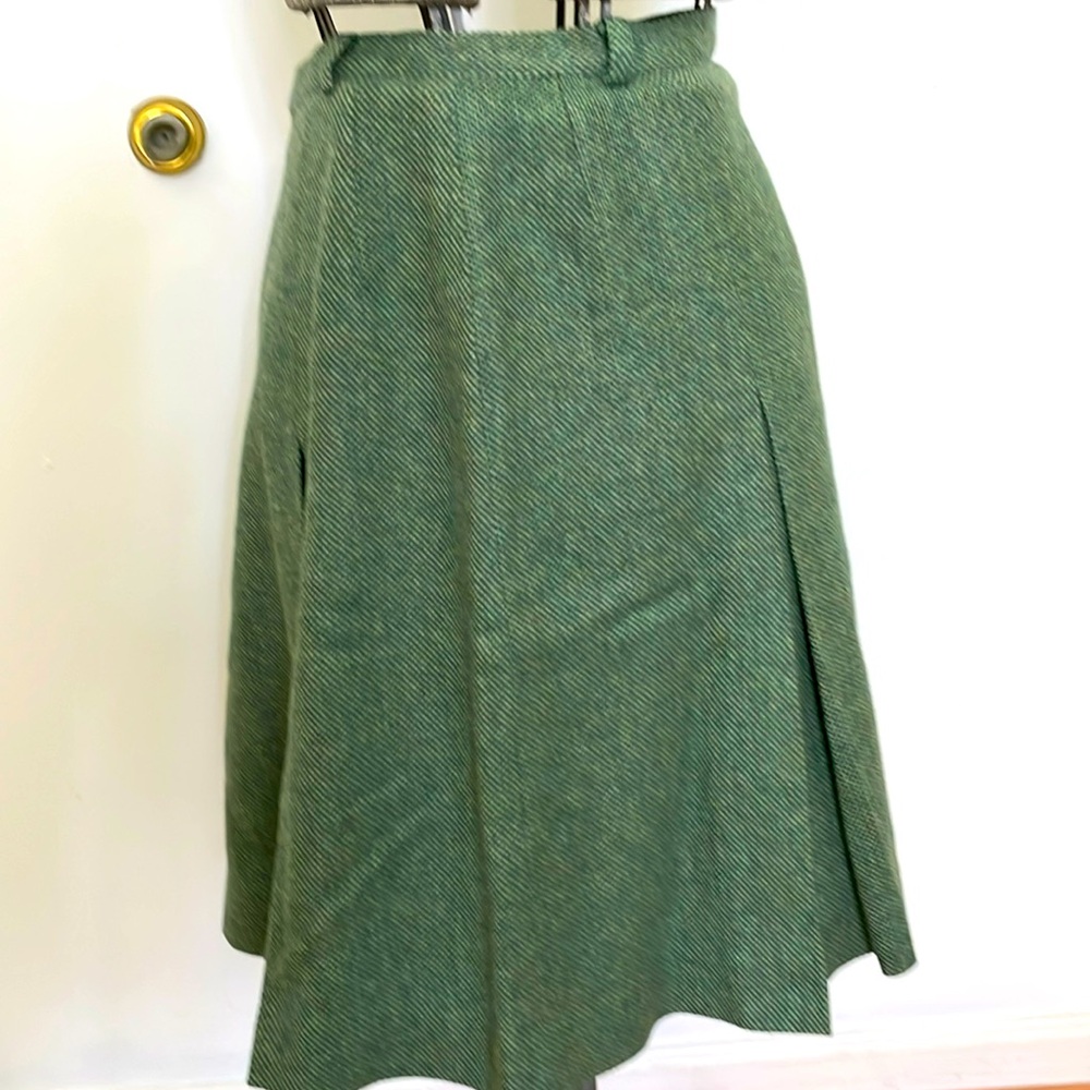 Vintage wool green kick pleat skirt size medium